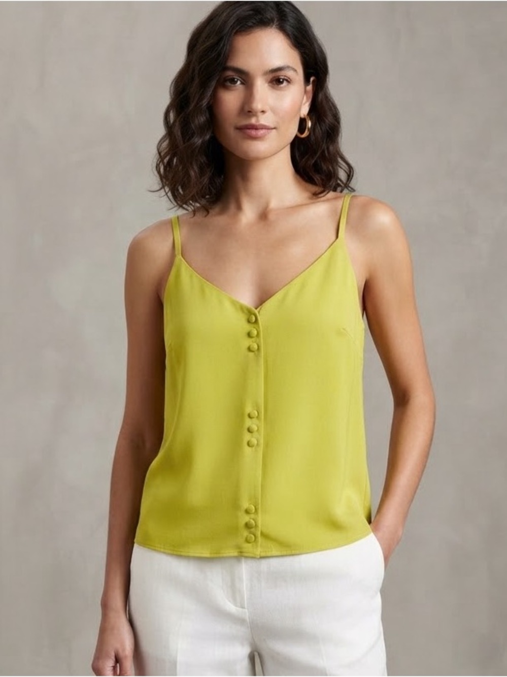Women's J.O.A Button-Front Camisole Top Lime Green Size M NWT